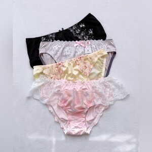 Set Of 4! US-XL, XXL/JP-5L Japanese Gorgeous Floral Embroidery Nylon Panties